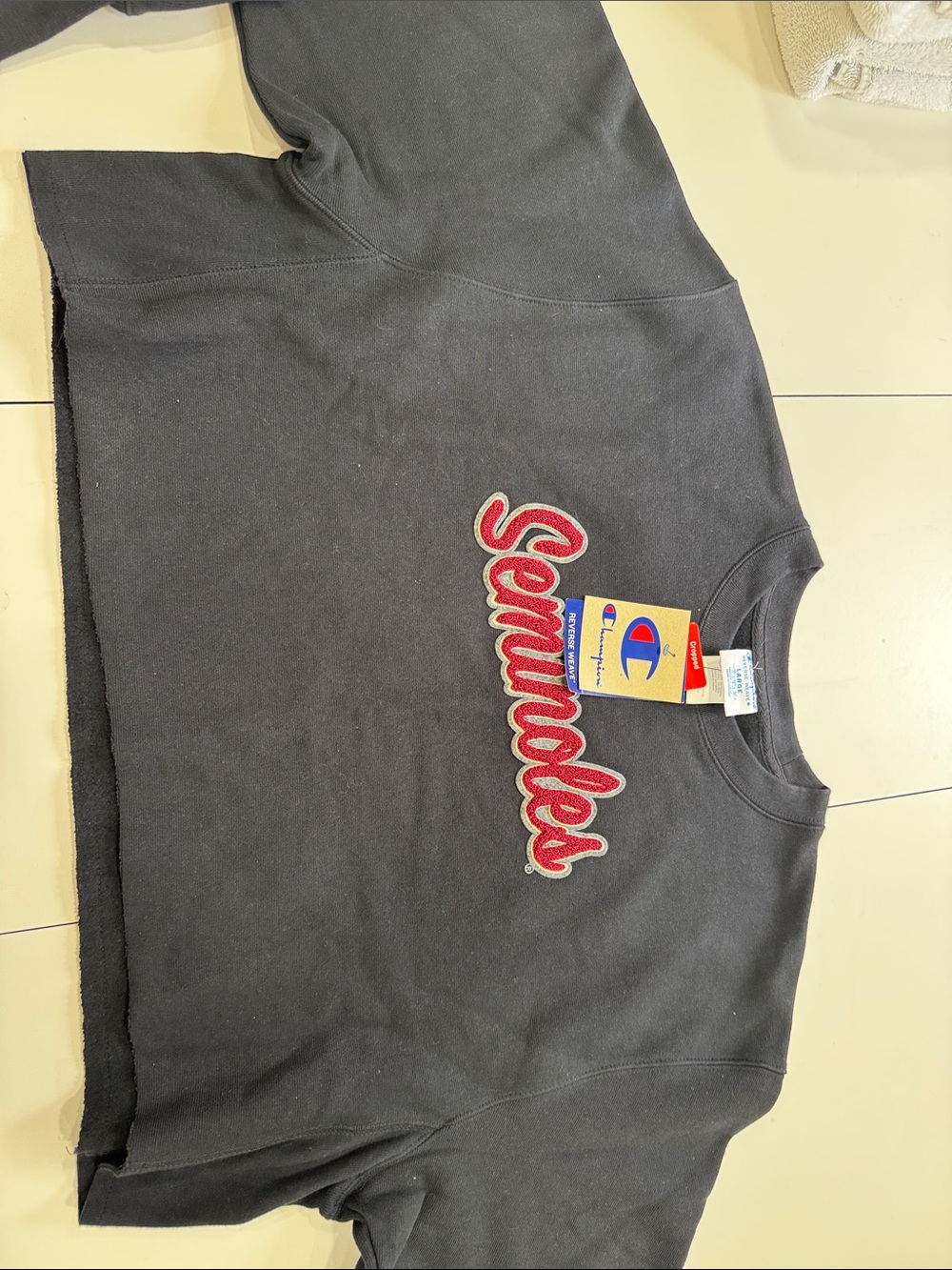 Champion Black Crop Sweatshirt with Red 'Seminoles' Applique
